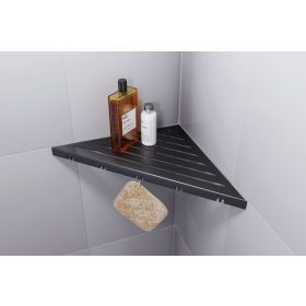   Ablago Classic Design zuhany sarokpolc fogassal, matt fekete, háromszögletű (abl11035bs)