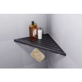   Ablago Classic Design zuhany sarokpolc fogassal, matt fekete, háromszögletű (abl11035bs)