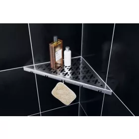   Ablago Classic Design zuhany sarokpolc fogassal, szálcsiszolt, háromszögletű (abl11036)