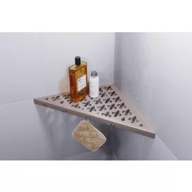   Ablago Classic Design zuhany sarokpolc fogassal, matt bézs, háromszögletű (abl11036be)