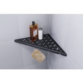   Ablago Classic Design zuhany sarokpolc fogassal, matt fekete, háromszögletű (abl11036bs)