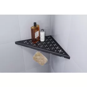   Ablago Classic Design zuhany sarokpolc fogassal, matt fekete, háromszögletű (abl11036bs)