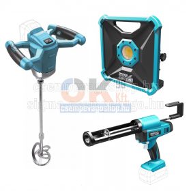   Dedra akkumulátoros gép szett burkoloknak keverőgép + szilikon kinyomó + lámpa   (akkuszett4)