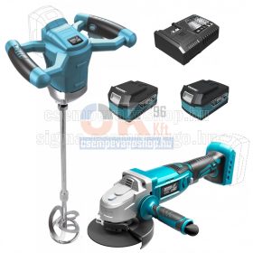   Dedra gép szett burkoloknak keverő + 7051 sarokcsiszoló + töltő+2 db akku (1×4Ah+1×5Ah)  (akkuszett6k)