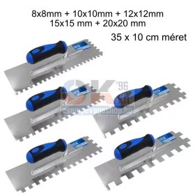   Bautool fogazott glettvas csomag gumis soft nyél  8-10-12-15-20mm, 5db/1-1 db, 350×100 mm (b38240a4)