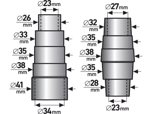 Extol porszívó adapter klt., 2 db külső átmérő: 26-41/28-38mm, PVC (e8807100)