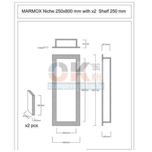 Csempézhető falfülke 250x800x84 Marmox Nis NV szigetelő mandzsettával (marnv2580)